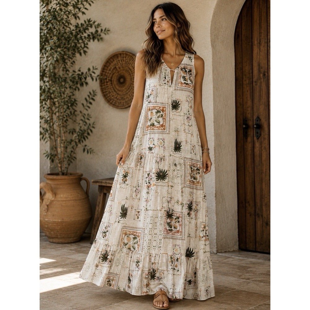 Paper Heart Australia Tropical Maxi Dress Sz L Boho Beach